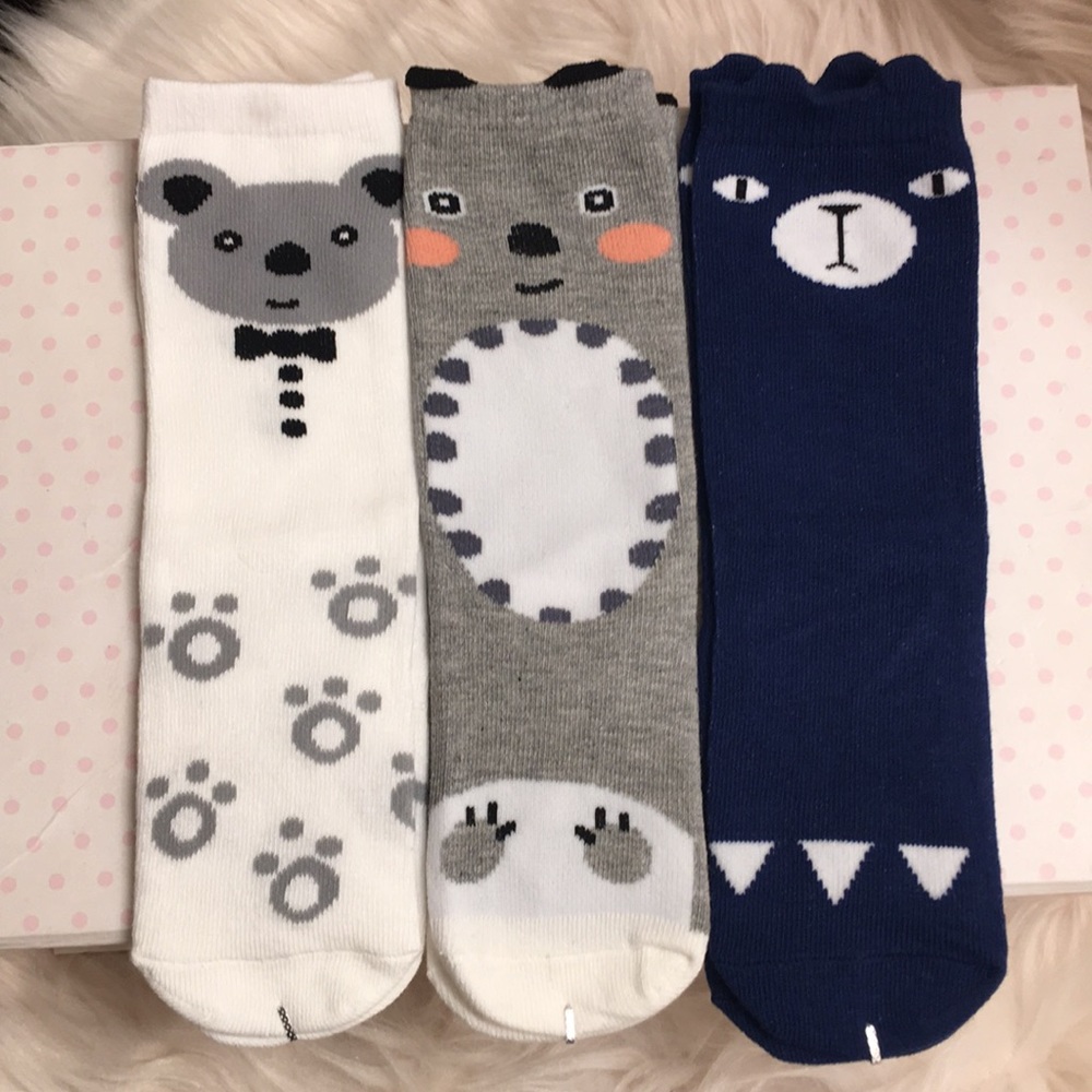 3 Pairs Boy Socks Blue/Gray/White Bear Pattern NWOT Size S (1-3 Y)